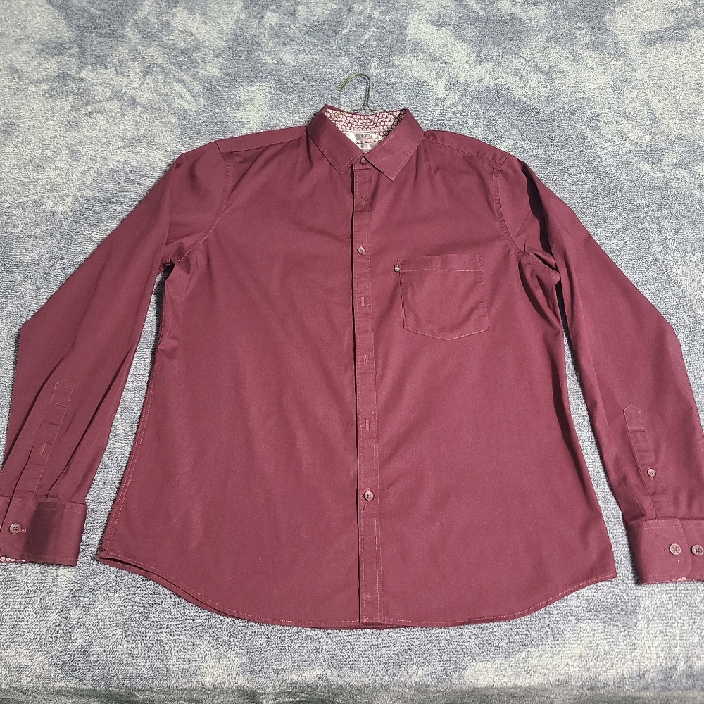 Truly Slim Fit Red Button Down Shirt L